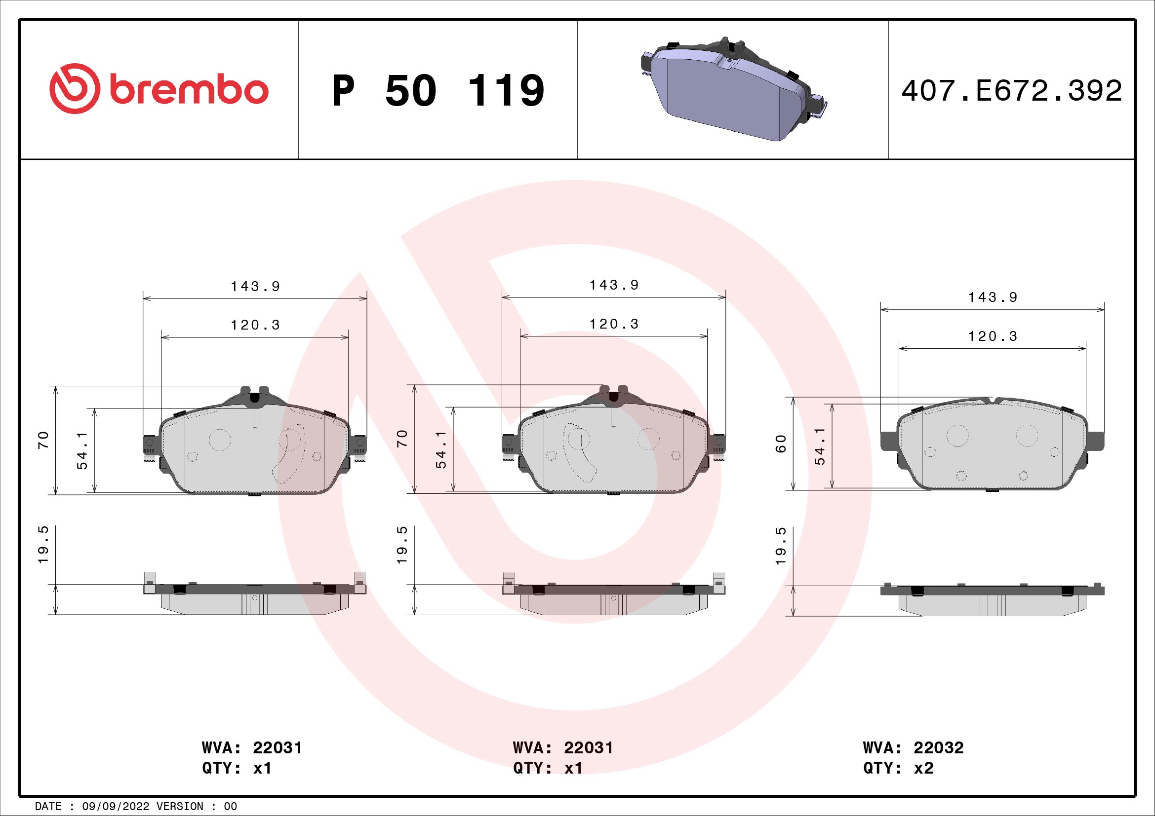 A.B.S. P 50 119 BREMBO BREMSBELÄGE, RICHTUNGSGEBUNDEN Bremsbelagsatz, Scheibenbremse